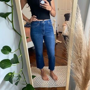 Topshop Blue Frayed Ankle Jeans